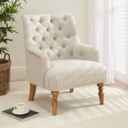 The Furniture Market Chatsworth Natural Fabric Button Upholstered Armchair Deep Buttoned Backrest Oatmeal Colour Fabric Comfortable & Supportive Seat - thumbnail 1