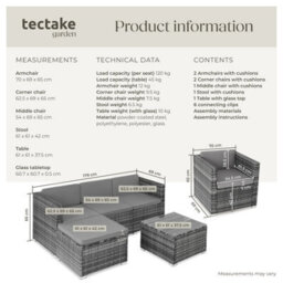 Tectake Garden Furniture Set Lignano - Modular Outdoor Sofa, 2 Armchairs, Coffee Table  - Grey - thumbnail 6