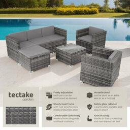 Tectake Garden Furniture Set Lignano - Modular Outdoor Sofa, 2 Armchairs, Coffee Table  - Grey - thumbnail 2