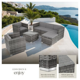 Tectake Garden Furniture Set Lignano - Modular Outdoor Sofa, 2 Armchairs, Coffee Table  - Grey - thumbnail 4