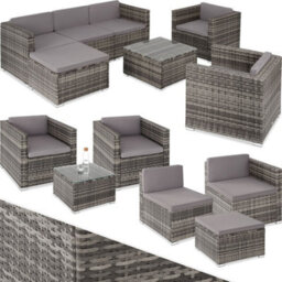 Tectake Garden Furniture Set Lignano - Modular Outdoor Sofa, 2 Armchairs, Coffee Table  - Grey - thumbnail 1