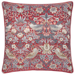 Morris & Co Strawberry Thief Embroidery Jacquard Feather Rich Cushion - thumbnail 1