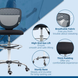 Vinsetto Draughtsman Chair, Tall Office Chair With Lumbar Support, Grey - thumbnail 8