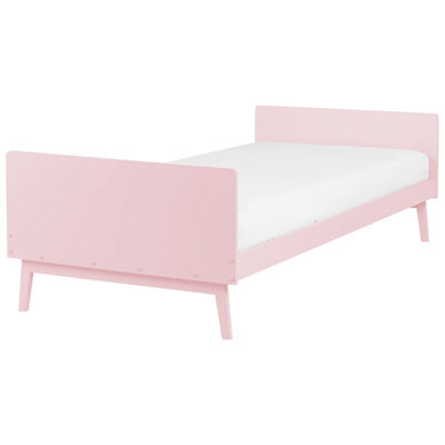 Beliani Bed Pine Wood Bonnac 90 X 200 Cm (Eu Single) Pastel Pink - image 1