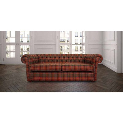 Chesterfield Arnold 3 Seater Sofa Tweed Sandringham Mandarin Check Wool In Classic Style - image 1