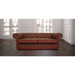 Chesterfield Arnold 3 Seater Sofa Tweed Sandringham Mandarin Check Wool In Classic Style - thumbnail 1
