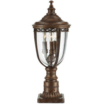 Stylish Outdoor Ip44 3 Bulb Pedestal Lamp In British Bronze With Led E14 60W