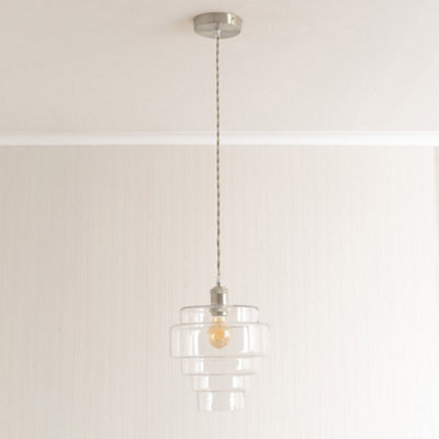 Valuelights Lane Pink Glass 5 Tier Shade Brushed Chrome Single Ceiling Pendant Light & Bulb - image 1