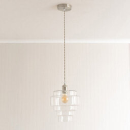 Valuelights Lane Pink Glass 5 Tier Shade Brushed Chrome Single Ceiling Pendant Light & Bulb