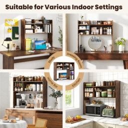 Gainoom Brown Desktop Bookshelf 3-Tier Display Rack Bookcase Storage Rack W/2 Anti-Tipping Devices - thumbnail 8
