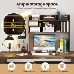 Gainoom Brown Desktop Bookshelf 3-Tier Display Rack Bookcase Storage Rack W/2 Anti-Tipping Devices - thumbnail 7