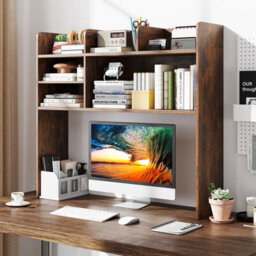 Gainoom Brown Desktop Bookshelf 3-Tier Display Rack Bookcase Storage Rack W/2 Anti-Tipping Devices - thumbnail 3