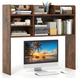 Gainoom Brown Desktop Bookshelf 3-Tier Display Rack Bookcase Storage Rack W/2 Anti-Tipping Devices - thumbnail 1