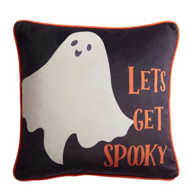 Bedlam Spooky Ghosts Ghost Print Grey Velvet Filled Cushion - image 1
