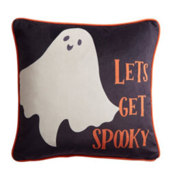 Bedlam Spooky Ghosts Ghost Print Grey Velvet Filled Cushion - thumbnail 1