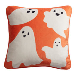 Bedlam Spooky Ghosts Ghost Print Grey Velvet Filled Cushion - thumbnail 2