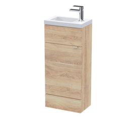 Hudson Reed Fusion Floor Standing Compact Vanity Unit & Basin, Stylish Vanity Unit With Basin, Bleached Oak, 400mm - thumbnail 1