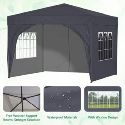 Birchtree Waterproof 3M X 3M Heavy Duty Pop Up Gazebo Marquee Garden Awning Party Tent Canopy 600D Polyester Steel Frame Grey - thumbnail 5