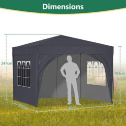 Birchtree Waterproof 3M X 3M Heavy Duty Pop Up Gazebo Marquee Garden Awning Party Tent Canopy 600D Polyester Steel Frame Grey - thumbnail 4