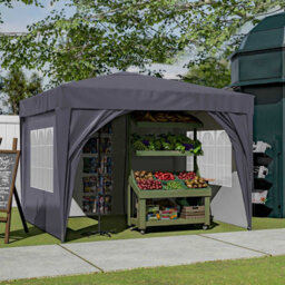 Birchtree Waterproof 3M X 3M Heavy Duty Pop Up Gazebo Marquee Garden Awning Party Tent Canopy 600D Polyester Steel Frame Grey - thumbnail 3