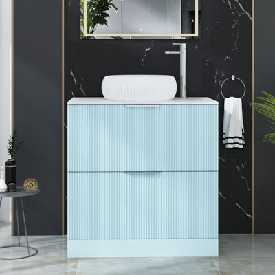 Royal Bathrooms Evora 800mm Powder Blue Fluted Floor Standing Countertop Vanity Unit 2 Drawer With Milan Basin - image 1