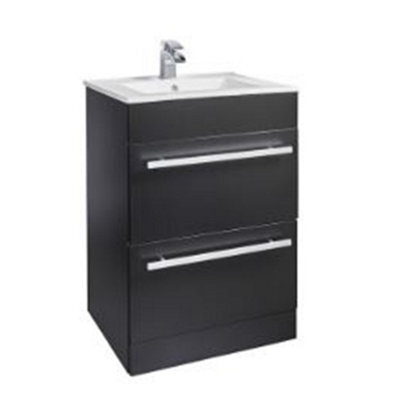 Clifton Bathroom Floor Standing 2 Door Unit & Ceramic Basin 600mm Wide - Matt Black - (Black Purity) - Brassware Not Included
