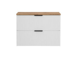 Impact Furniture Wall Hung Vanity Unit 800mm Bathroom Cabinet With Drawer Ribbed Fluted White With Oak Effect Countertop Adel - thumbnail 7