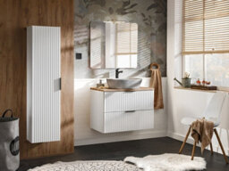 Impact Furniture Wall Hung Vanity Unit 800mm Bathroom Cabinet With Drawer Ribbed Fluted White With Oak Effect Countertop Adel - thumbnail 8