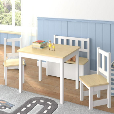Urbn-Living Urbnliving 53Cm Height Wooden Children's Kids Toddlers Table, 2 Chairs & Toy Storage Bench Activity Set White & Oak - image 1