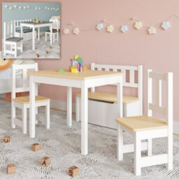 Urbn-Living Urbnliving 53Cm Height Wooden Children's Kids Toddlers Table, 2 Chairs & Toy Storage Bench Activity Set White & Oak - thumbnail 6