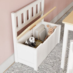 Urbn-Living Urbnliving 53Cm Height Wooden Children's Kids Toddlers Table, 2 Chairs & Toy Storage Bench Activity Set White & Oak - thumbnail 5
