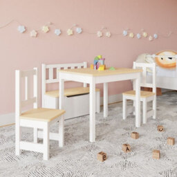 Urbn-Living Urbnliving 53Cm Height Wooden Children's Kids Toddlers Table, 2 Chairs & Toy Storage Bench Activity Set White & Oak - thumbnail 4