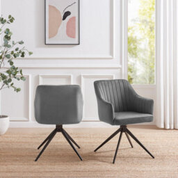 Furniturebox Uk Penrose Black Round Dining Table & 4 Grey Calla Velvet Swivel Chairs - thumbnail 9