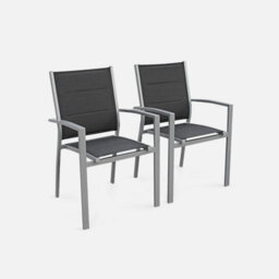 Sweeek - 6-Seater Extendable Aluminium Garden Table With Chairs Grey 210X89X75 Cm - Chicago 6 - thumbnail 6