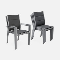 Sweeek - 6-Seater Extendable Aluminium Garden Table With Chairs Grey 210X89X75 Cm - Chicago 6 - thumbnail 7