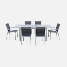 Sweeek - 6-Seater Extendable Aluminium Garden Table With Chairs Grey 210X89X75 Cm - Chicago 6 - thumbnail 2