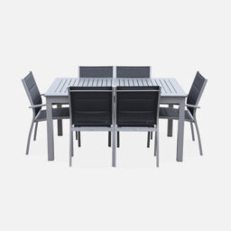 Sweeek - 6-Seater Extendable Aluminium Garden Table With Chairs Grey 210X89X75 Cm - Chicago 6 - thumbnail 3