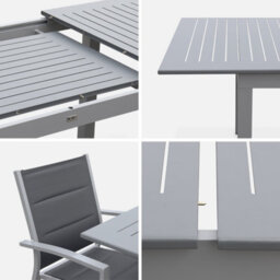 Sweeek - 6-Seater Extendable Aluminium Garden Table With Chairs Grey 210X89X75 Cm - Chicago 6 - thumbnail 8