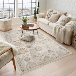 Maia Washable Low Pile Non Slip Lagoon Traditional Area Rug - Beige, 120 X 180 Cm (Rectangular) - thumbnail 1