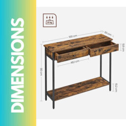 Pirlo Plush 2 Tier Slim Console Table With 2 Drawers Industrial Rustic Brown Furniture - thumbnail 8