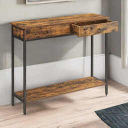 Pirlo Plush 2 Tier Slim Console Table With 2 Drawers Industrial Rustic Brown Furniture - thumbnail 4
