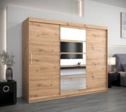 Arte Elegant Oak Artisan Roma I Sliding Door Wardrobe W2500mm H2000mm D620mm Mirrored Classic Storage Solution - thumbnail 2