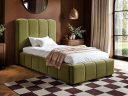 Solace+Co Emilie Ribbed Single Ottoman Bed Green Velvet - thumbnail 1
