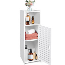 Type 2 Tall Bathroom Storage Cabinet Free Standing Cabinet Organizer Unit White - thumbnail 1