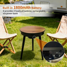 Walnut & Black Bluetooth Speaker End Table Round Accent Table Led Light Nightstand - thumbnail 6