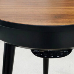 Walnut & Black Bluetooth Speaker End Table Round Accent Table Led Light Nightstand - thumbnail 5