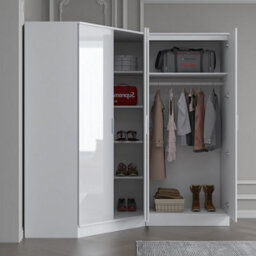Reflect 2Pc Wardrobe Bundle - 2 Door Corner + 2 Door Plain - White Gloss & Matt White - H: 180Cm X W: 179Cm X D: 103Cm - thumbnail 4