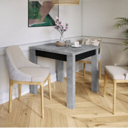Heze Furniture Fonte 85 Modern Extending Dining Table - Concrete & Black Matt - thumbnail 1