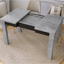 Heze Furniture Fonte 85 Modern Extending Dining Table - Concrete & Black Matt - thumbnail 4