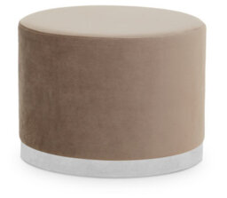 Premier Housewares Interiors By Premier Mink And Silver Round Footstool, Velvet Ottoman Footstool With Silver Base, Pouffe Footstool For Home